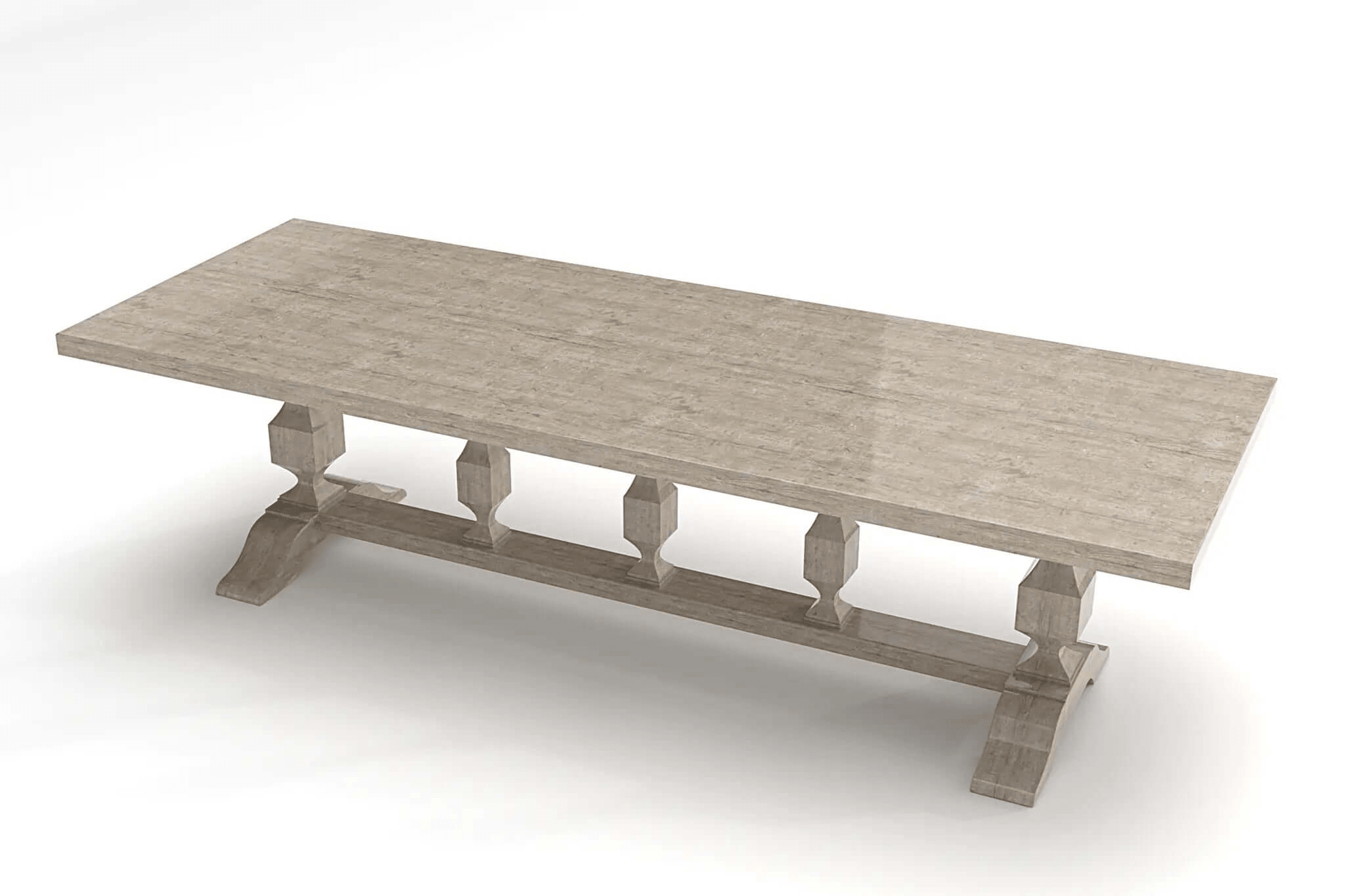 3D CAD model of St. Barts Dining Table with solid oak top and carved pedestal legs