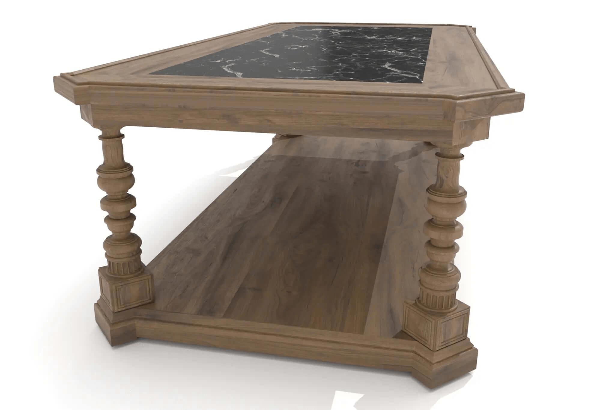 3D CAD rendering of Taran Coffee Table with black marble top and wooden frame