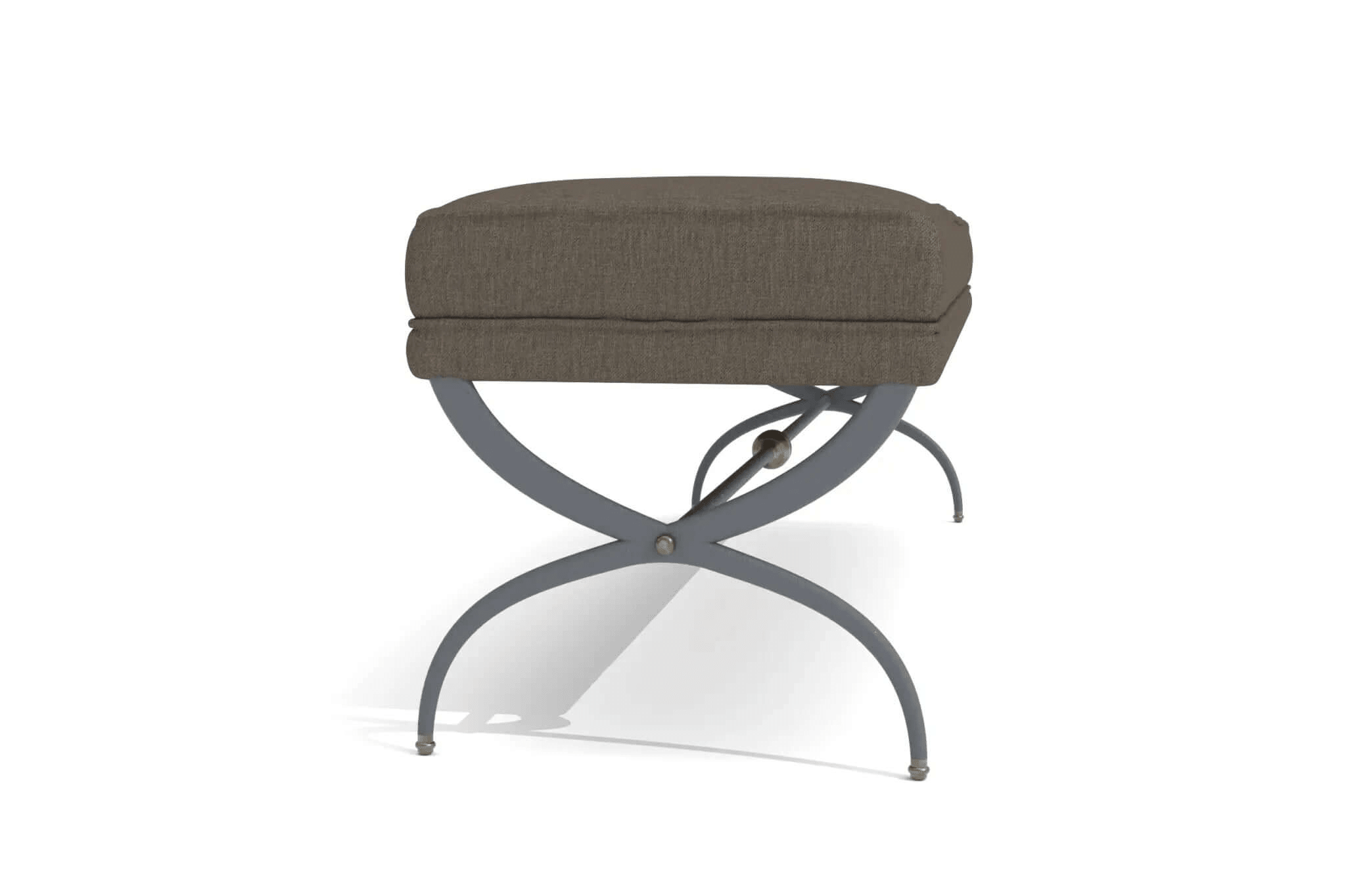 3D CAD design of Taurug Bed-end Bench with upholstered cushion and metal X-shaped base