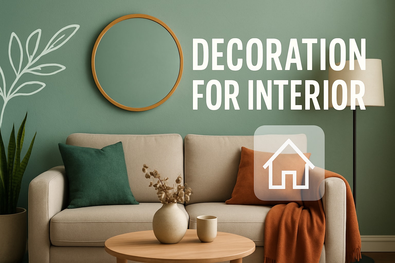 Cozy living room setup illustrating an interior decoration guide with modern couch, cushions, and decor accents.