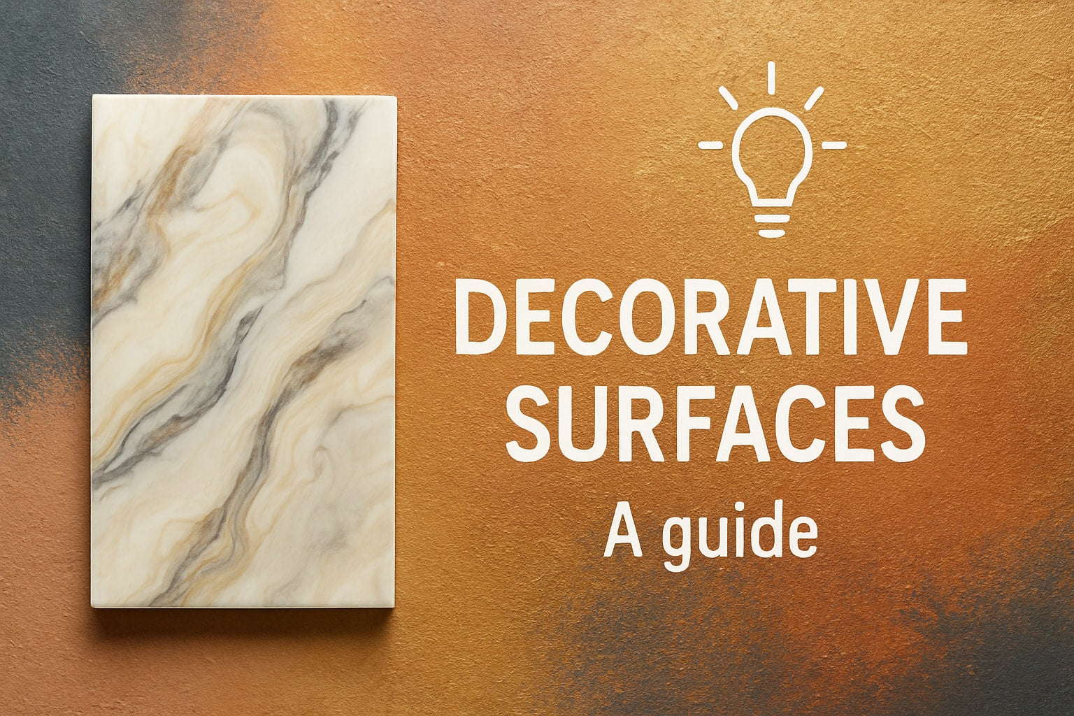Decorative Surfaces guidebook cover featuring a marble-like pattern and lightbulb icon on a textured background.
