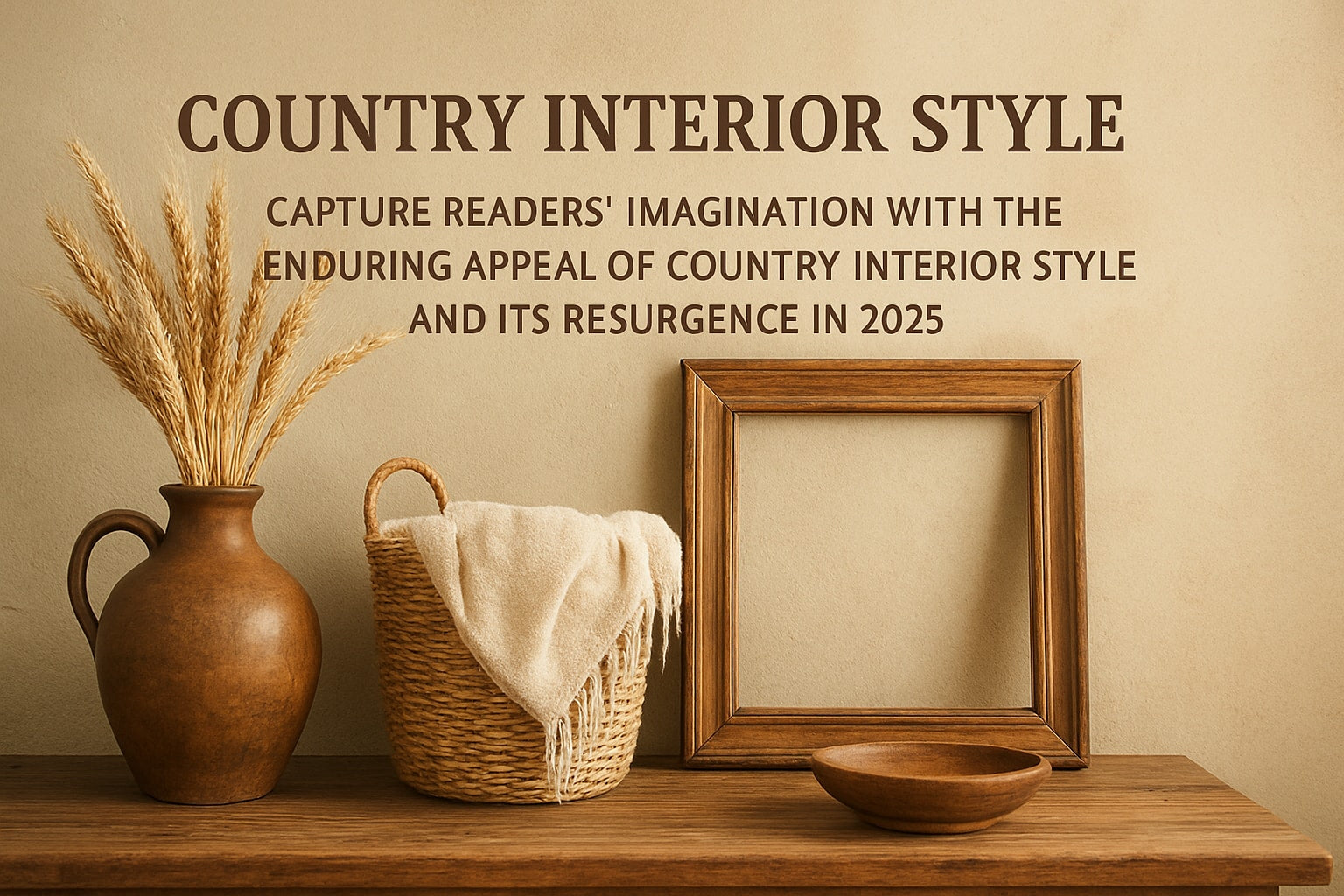 Rustic decor elements in a basket and vase embodying Essential Country Interior Style for 2025