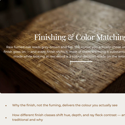 Woodworker fuming hardwood boards with ammonia vapor in sealed enclosure for color enhancement