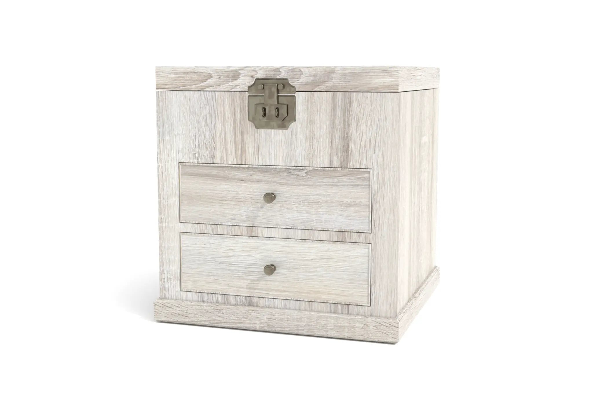 Vincent Bedside Cabinet with brass hardware, textured wood finish, and 3D CAD design.