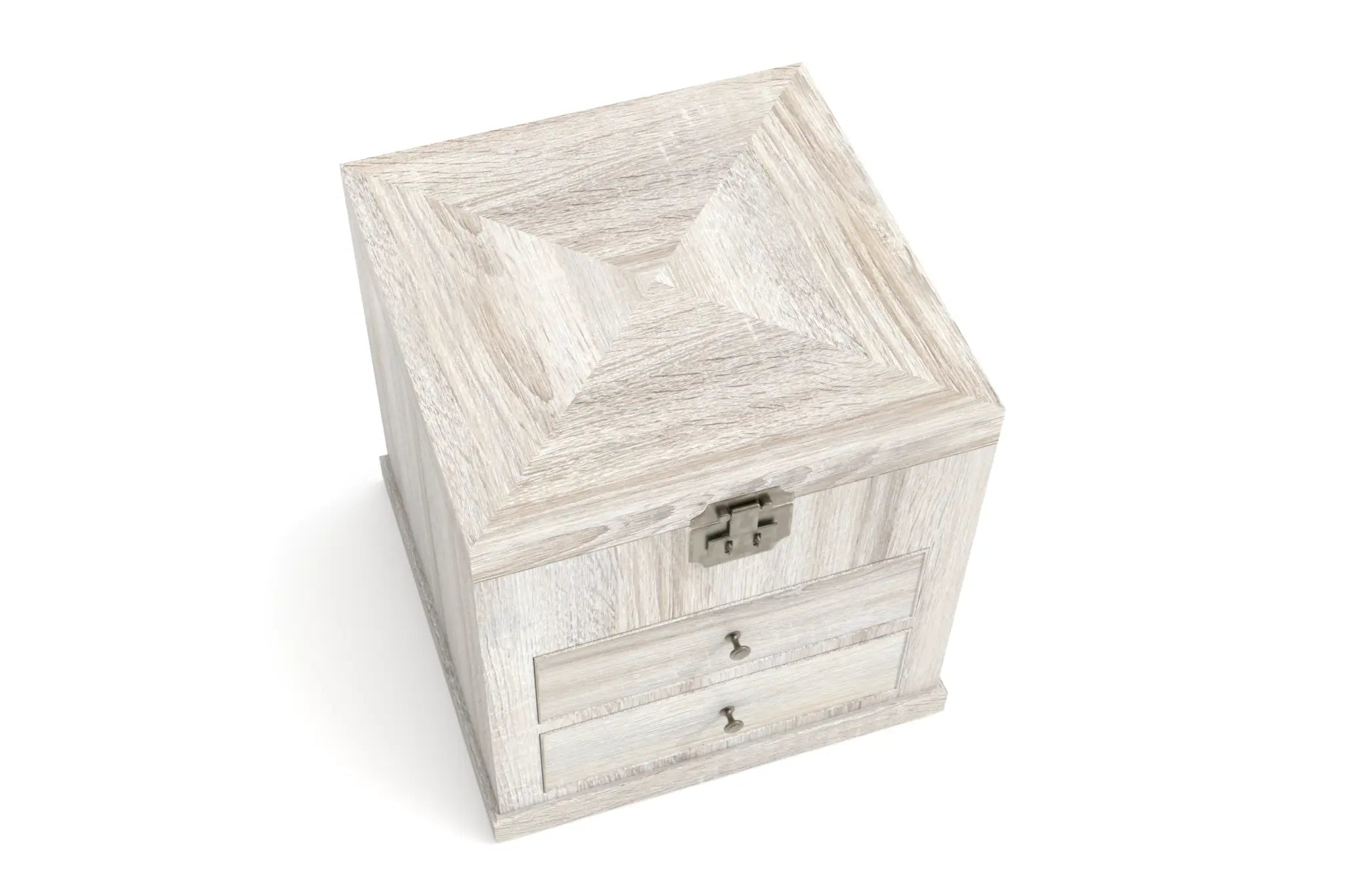 Vincent Bedside Cabinet 3D CAD with textured wood finish and brass hardware.