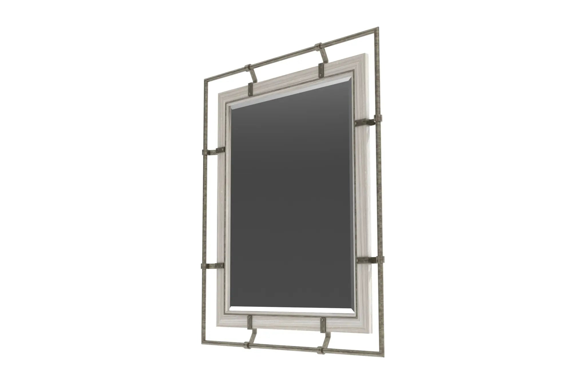 Pedro wall mirror with dual-frame design, natural wood and metal, 3D CAD model.