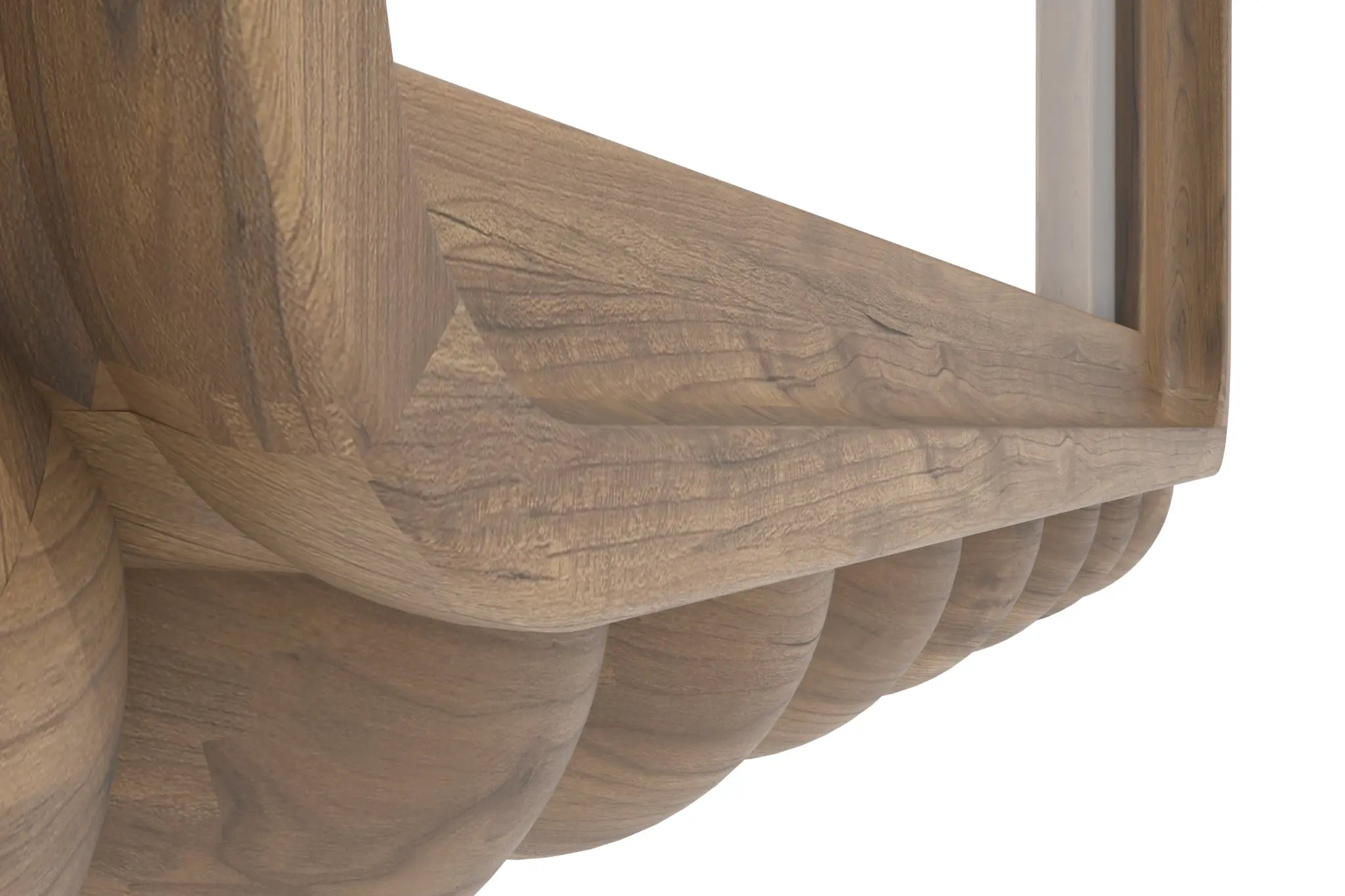 Magaritari Wall Mirror - 3D CAD with rounded bead frame and warm-toned wood.
