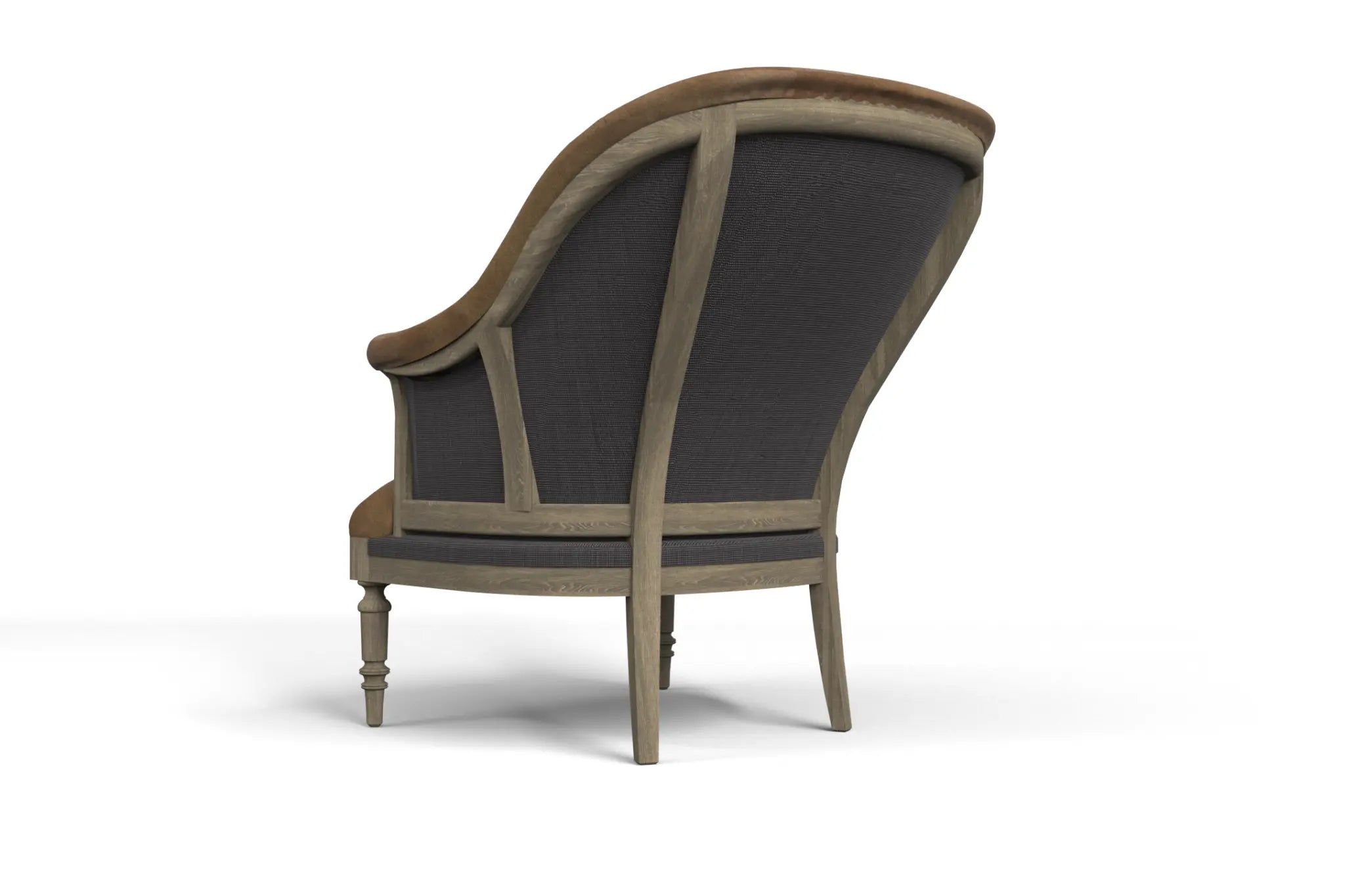 Napoleon Lounge Chair - 3D CAD with aged wood finish, turned legs, and arched backrest.