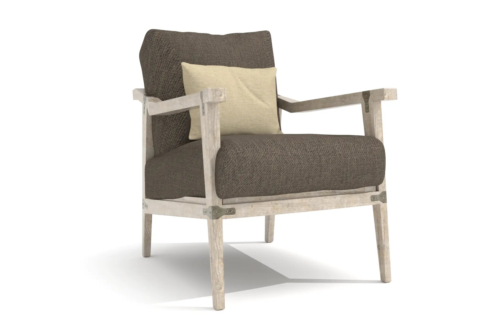 Lucerne Lounge Chair 3D CAD with rustic wooden frame and woven upholstery.