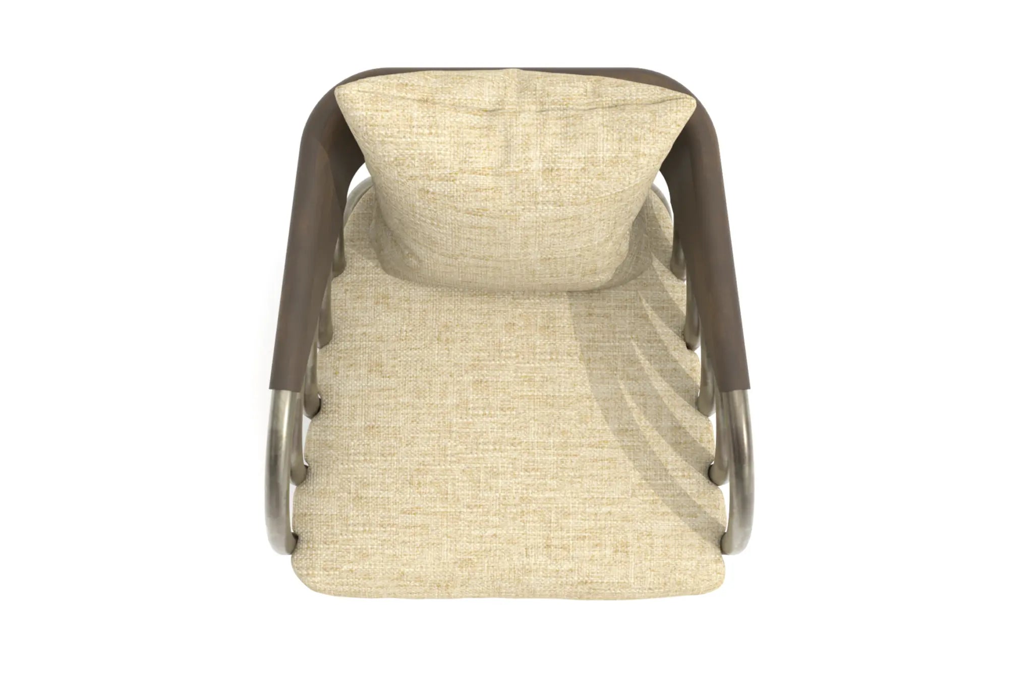 Juntos Lounge Chair with burnished brass frame and Belgian linen cushions.