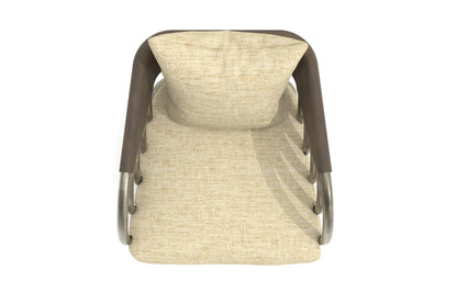 Juntos Lounge Chair with burnished brass frame and Belgian linen cushions.