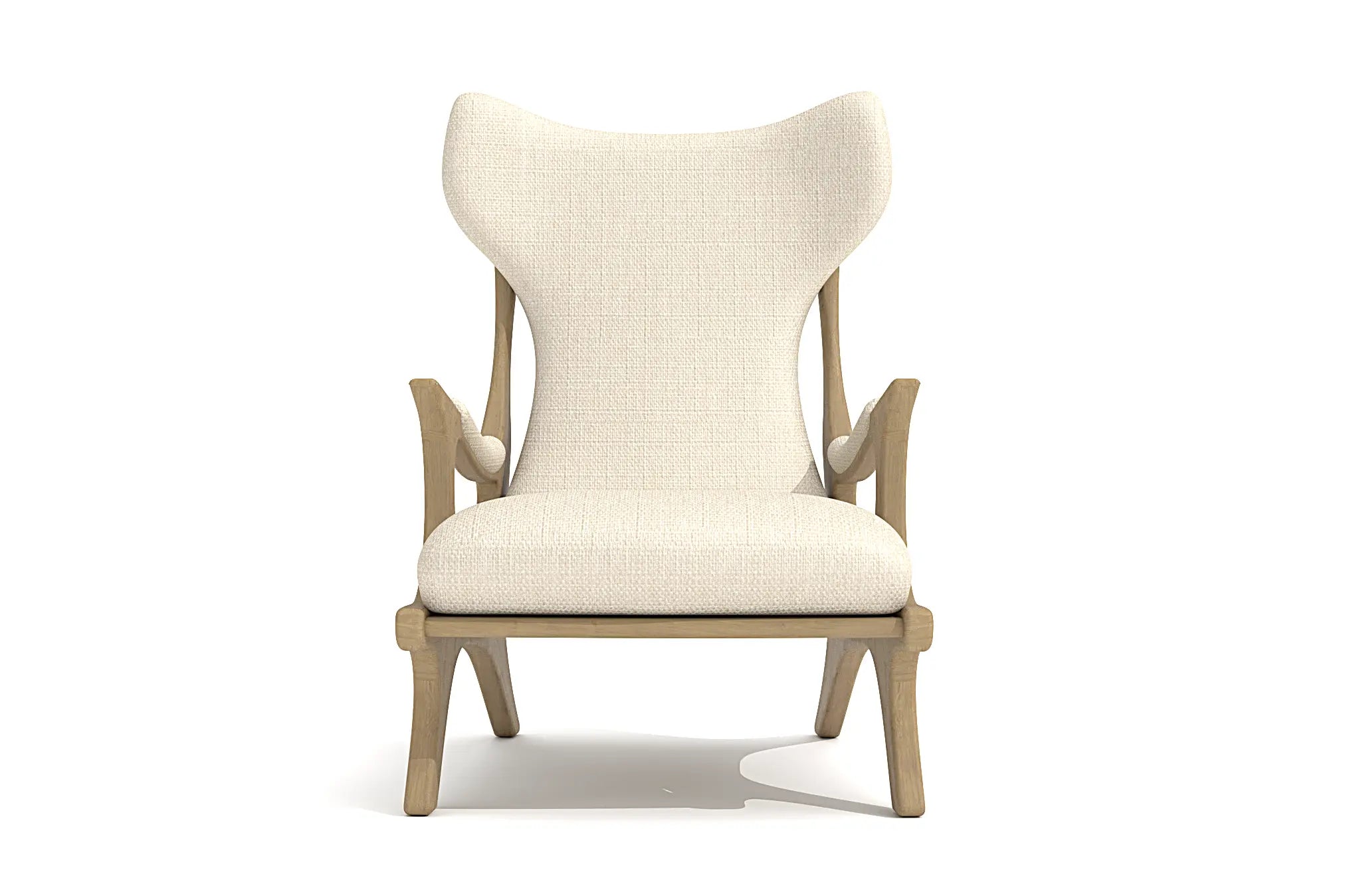 Cohen Wing Chair 3D CAD design with wooden frame and cream upholstery.