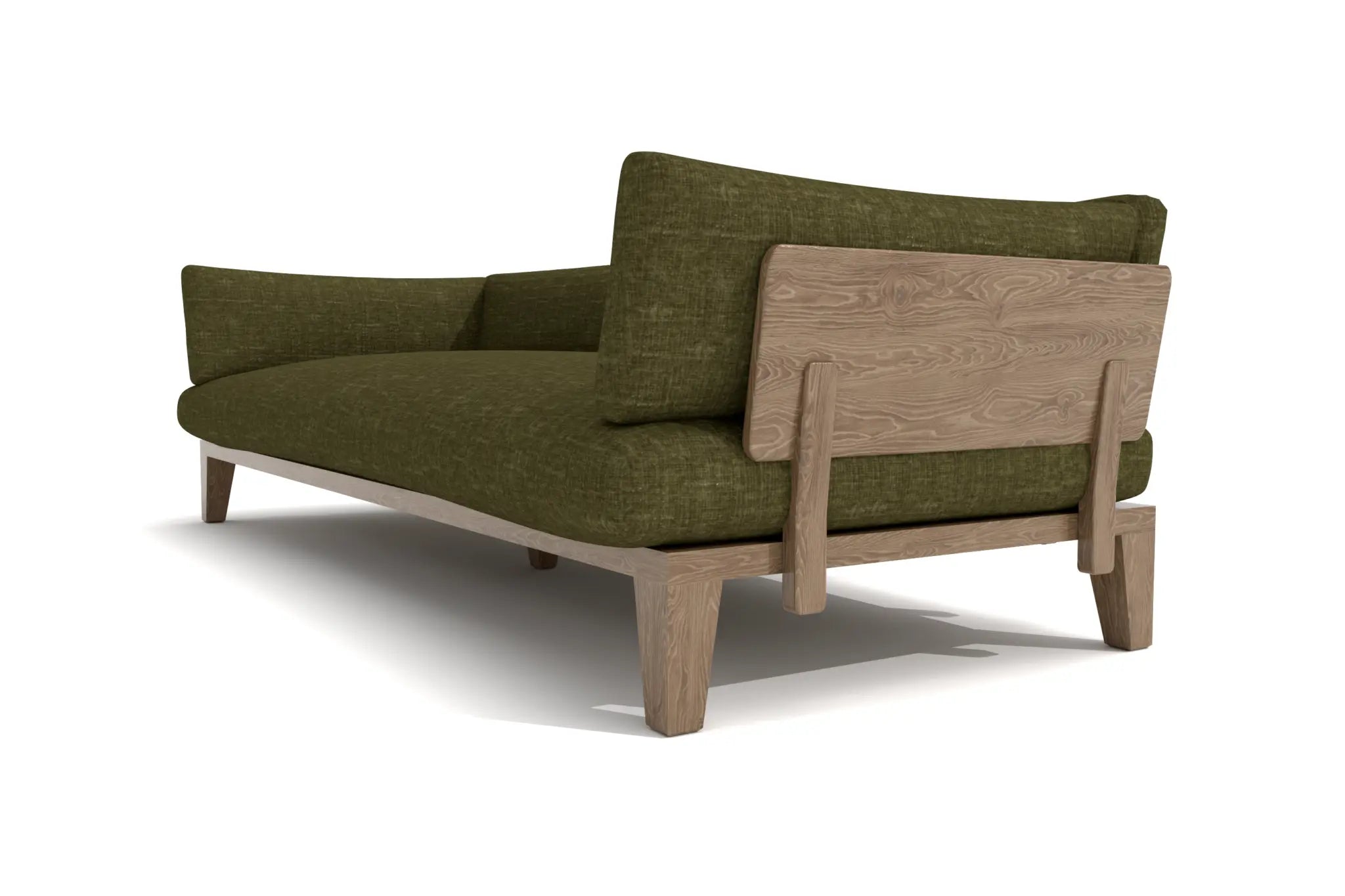 Ralph 3 seat casual comfort sofa in olive-green with wooden frame, 3D CAD model.