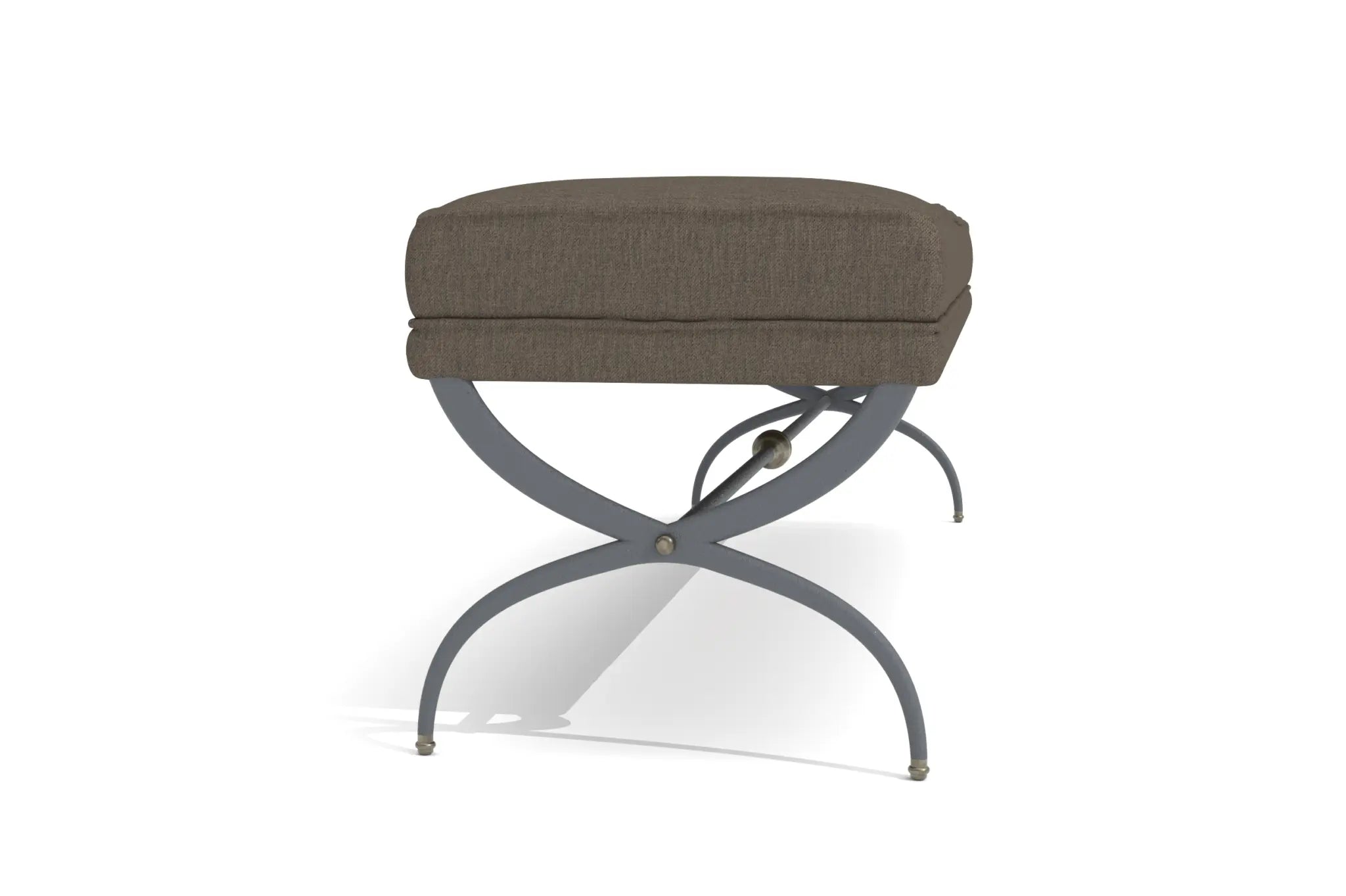 Taurug bed-end bench 3D CAD with plush cushion and X-shape metal base.