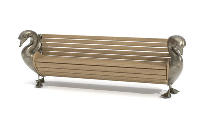 Svan Bench with teak wood and bronze-cast swan sculptures.