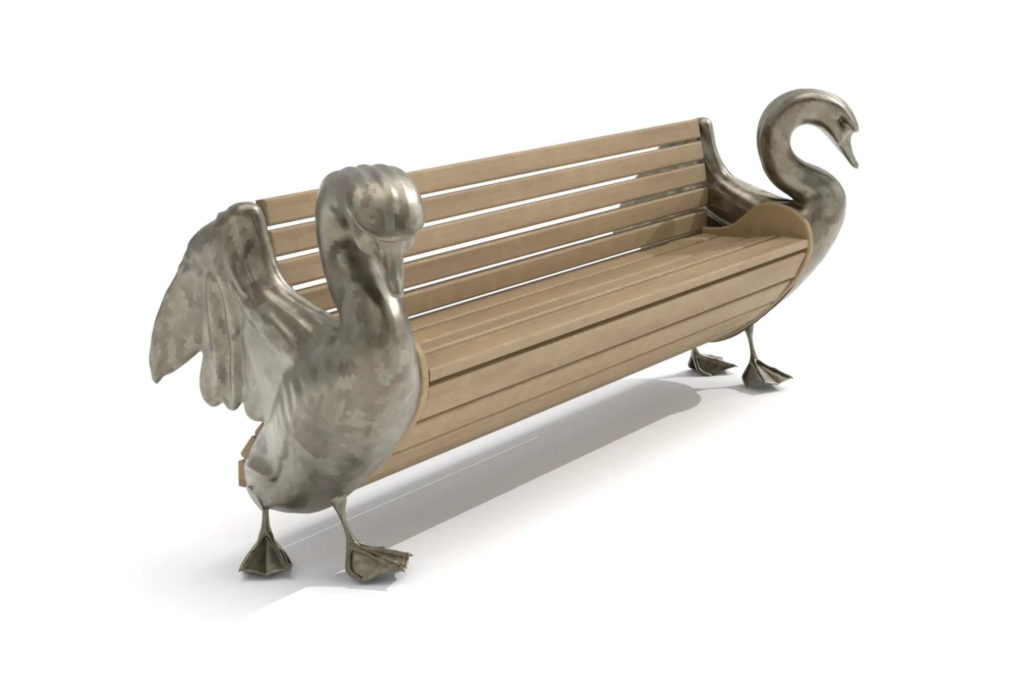 Svan Bench with teak wood and bronze swans.