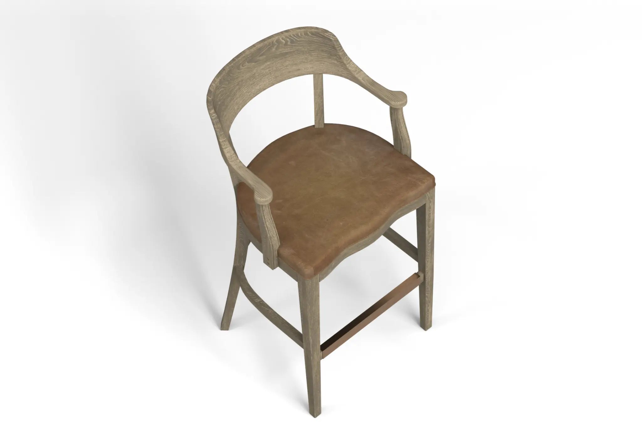 Dalton Bar Stool in 3D CAD, solid oak with leather seat, ergonomic design.