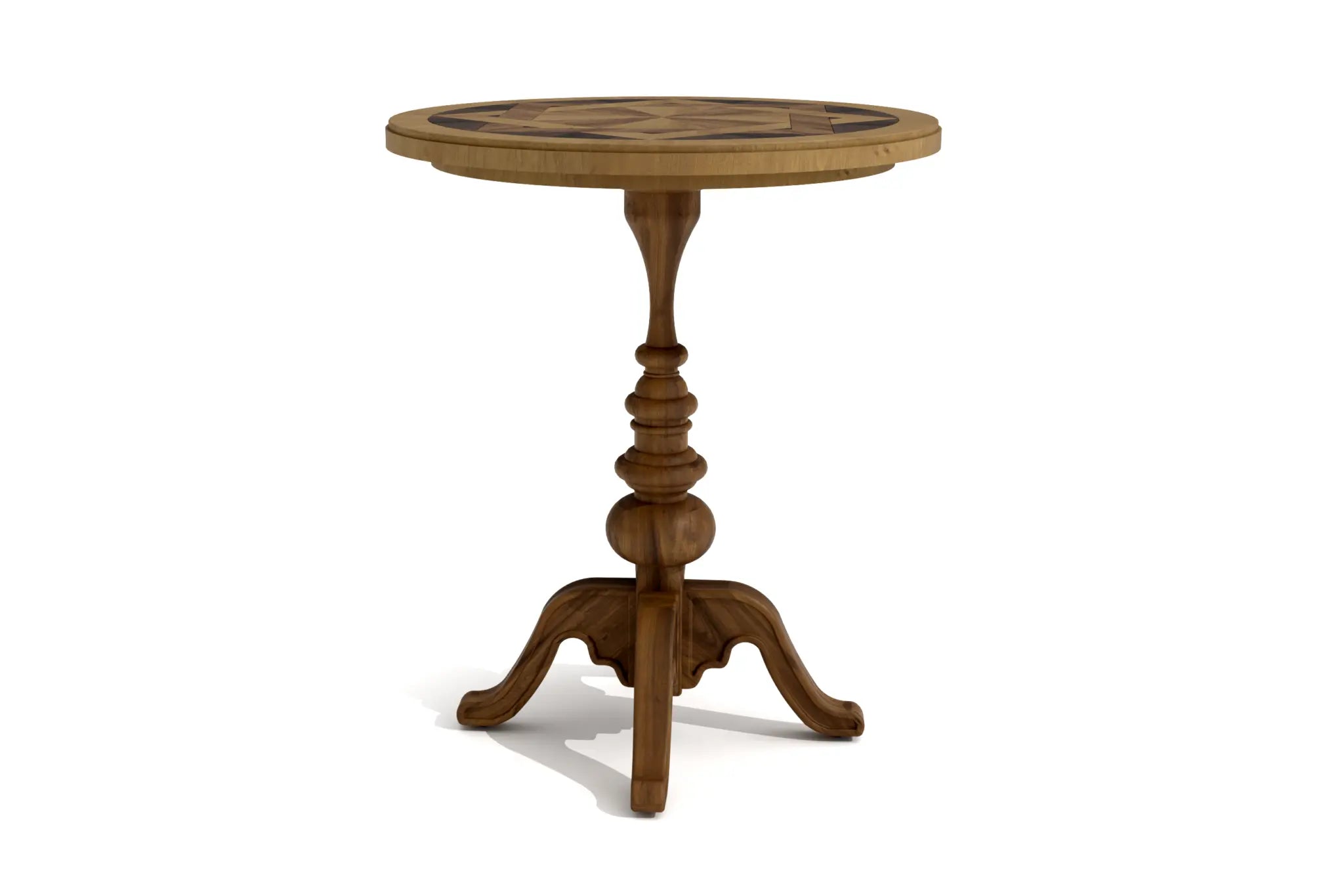 LePre Chairside Table - 3D CAD design with intricate wood marquetry and turned pedestal.