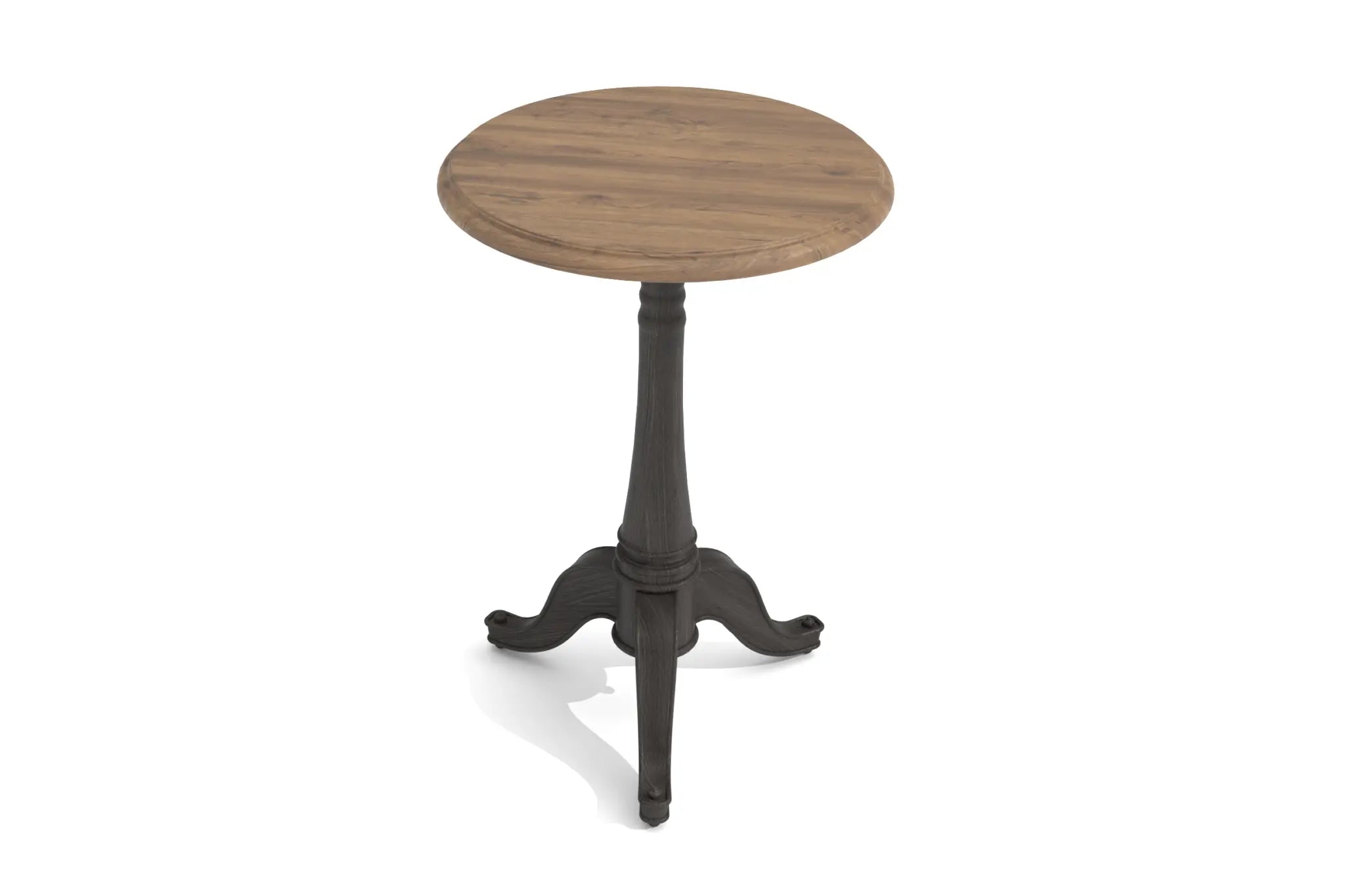 Montmou Chairside Table 3D CAD with round wooden top and dark pedestal base.