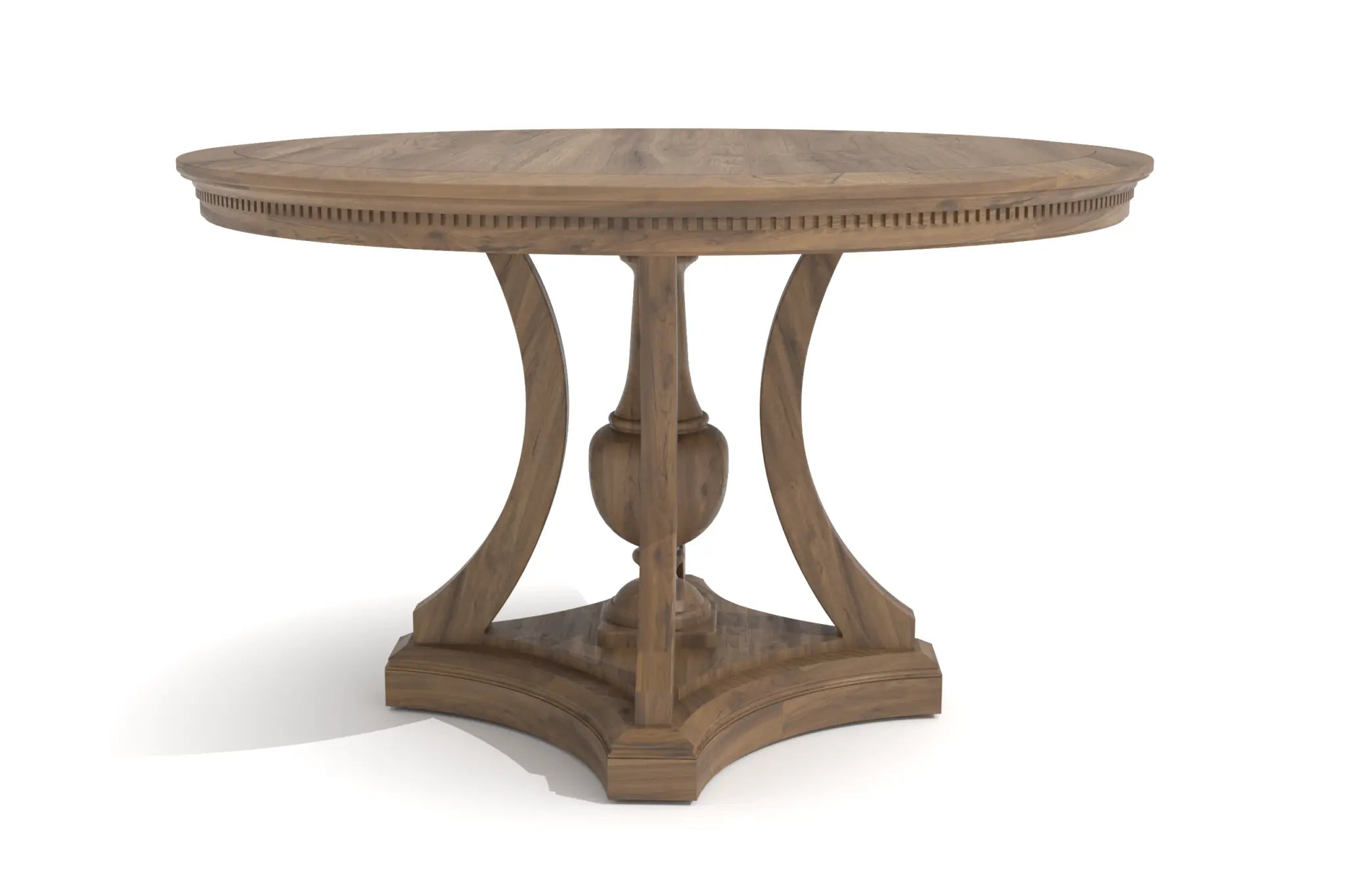 Lea Dining - Center Table with carved apron and sculptural supports in 3D CAD rendering.