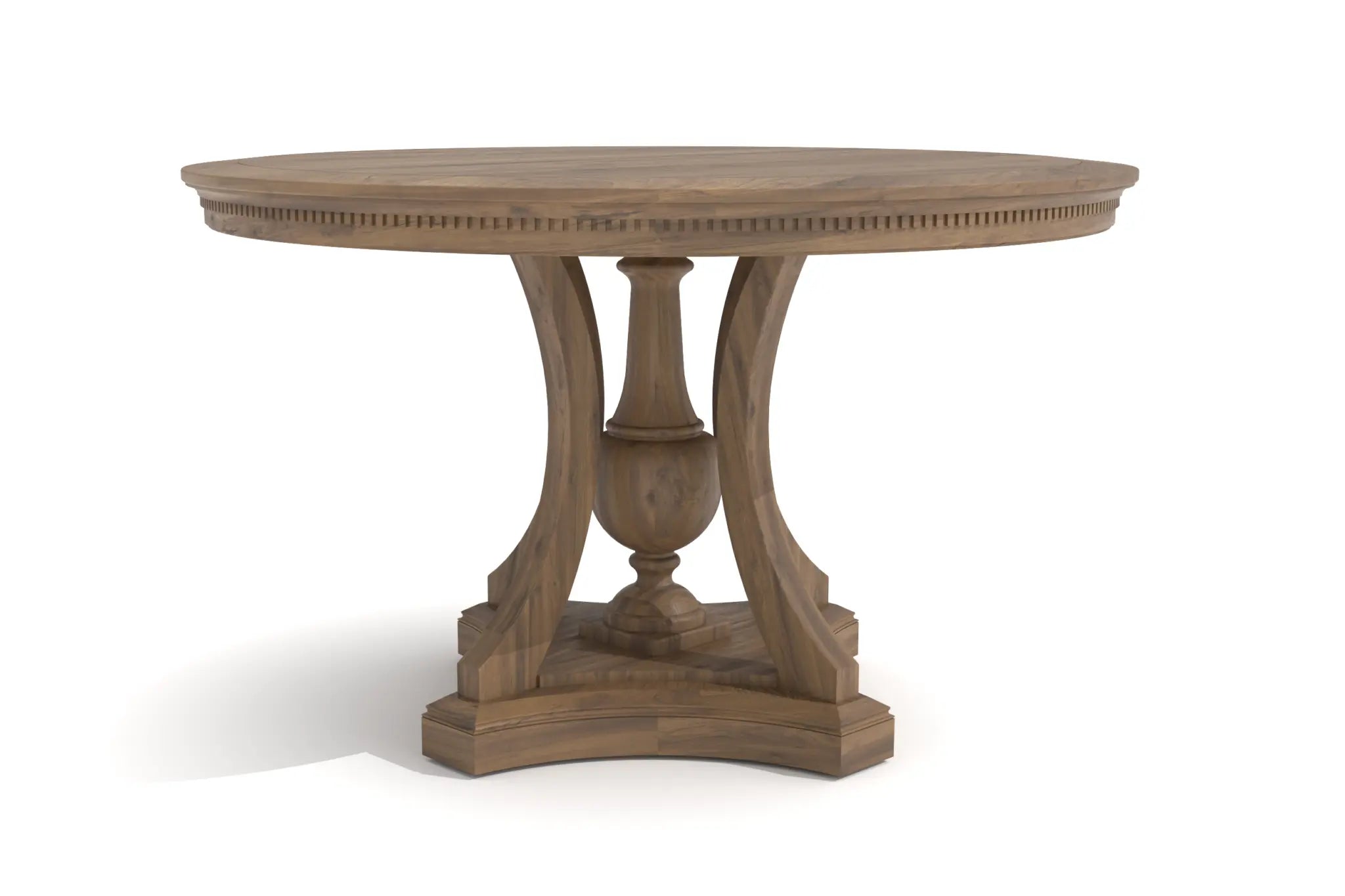 Lea Dining Center Table with sculptural supports and carved wood top in 3D CAD.