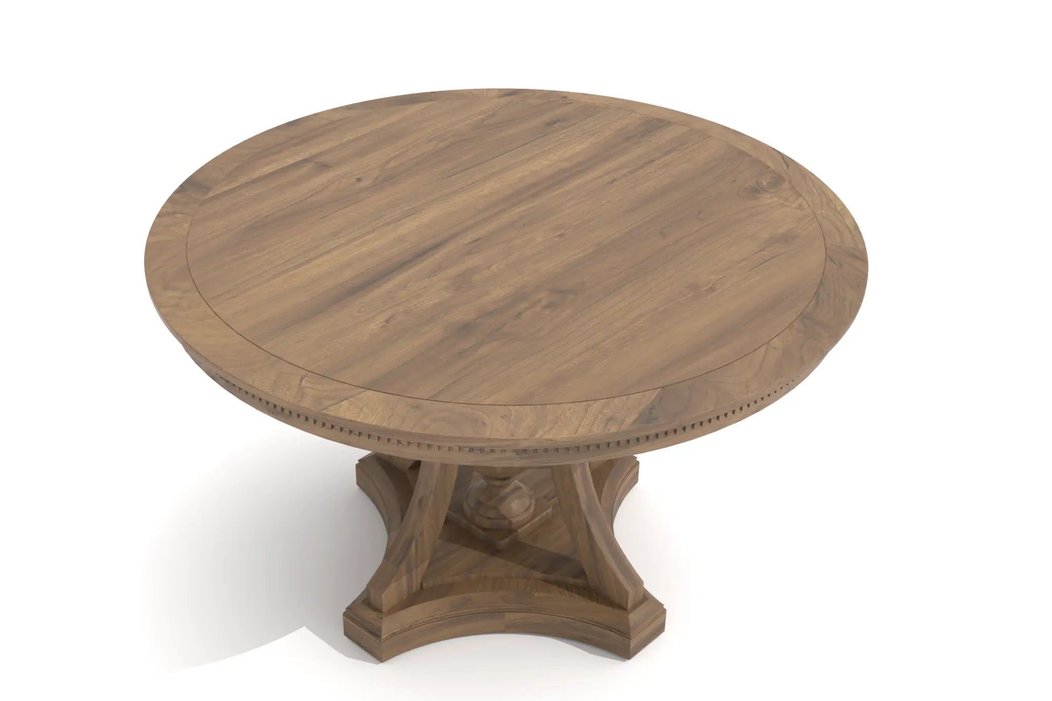 Lea Dining Center Table in 3D CAD with carved apron and sculptural supports.
