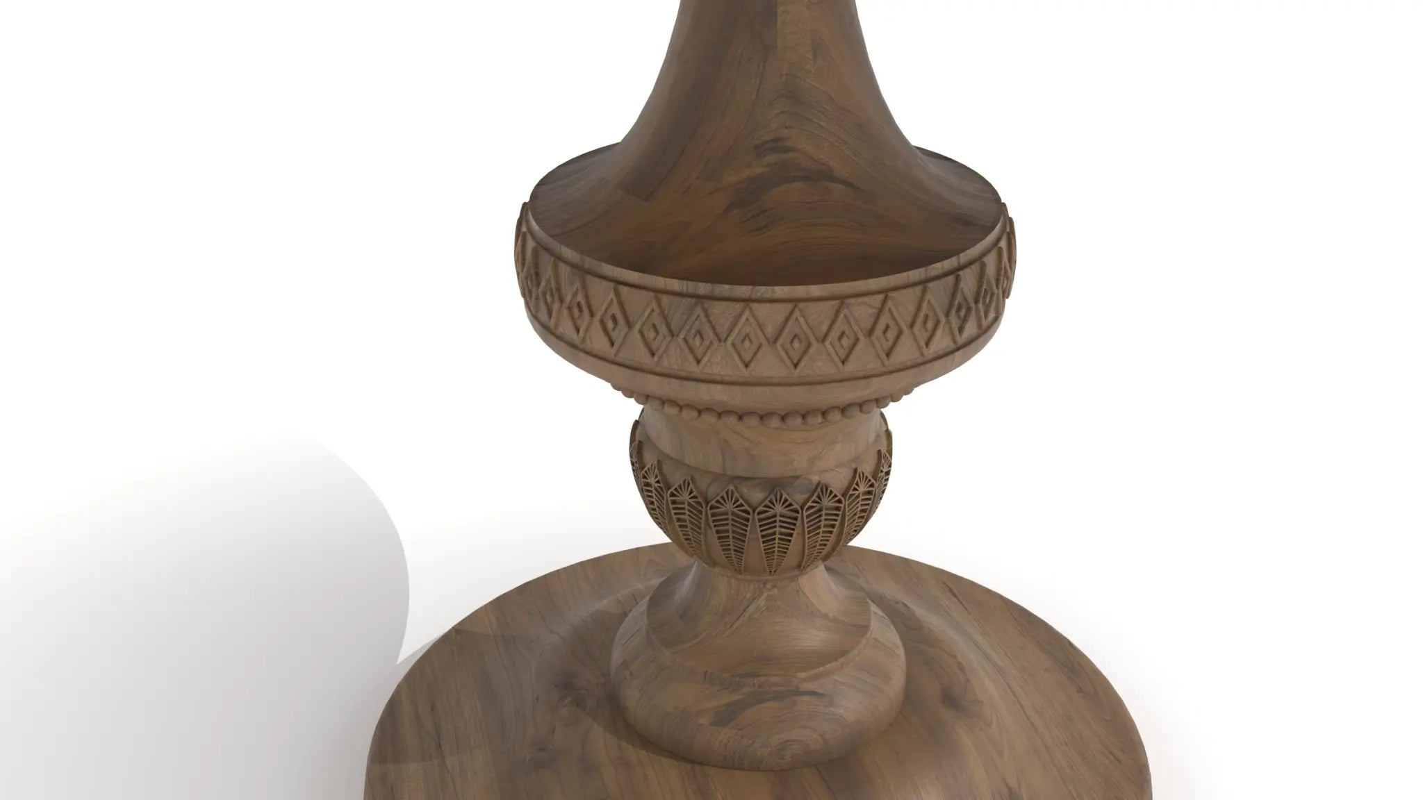 Roma Center Table with hand-carved pedestal and honey-brown wood finish.