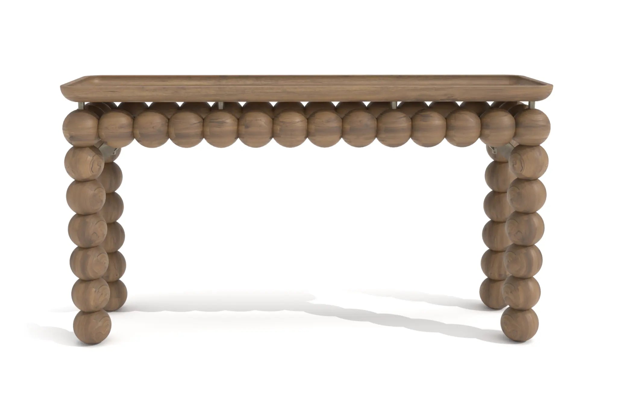 Magaritari Console Table with bead-like legs, 3D CAD view, wood grain detailing.