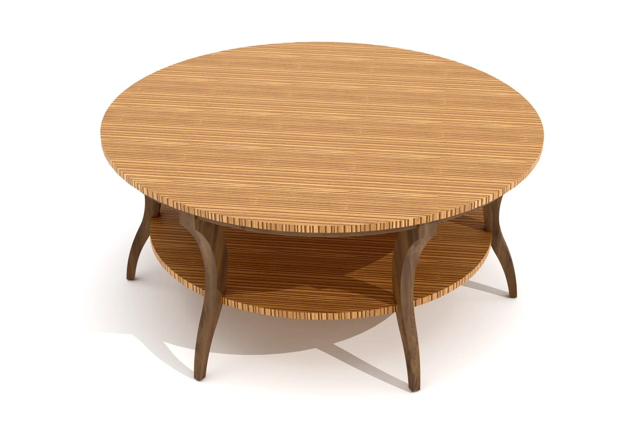 Marcy Coffee Table with Zebrano veneer tabletop and walnut legs, 3D CAD model.