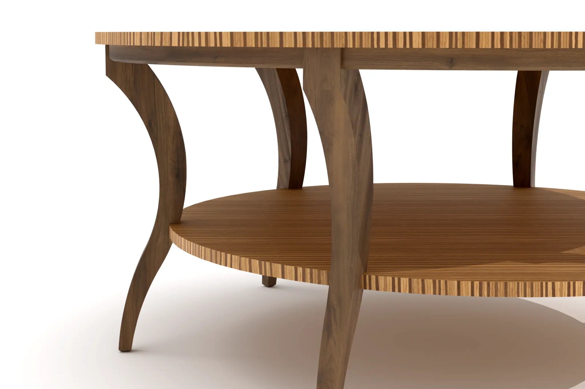 Marcy Coffee Table - 3D CAD with Zebrano veneer top and solid walnut legs.