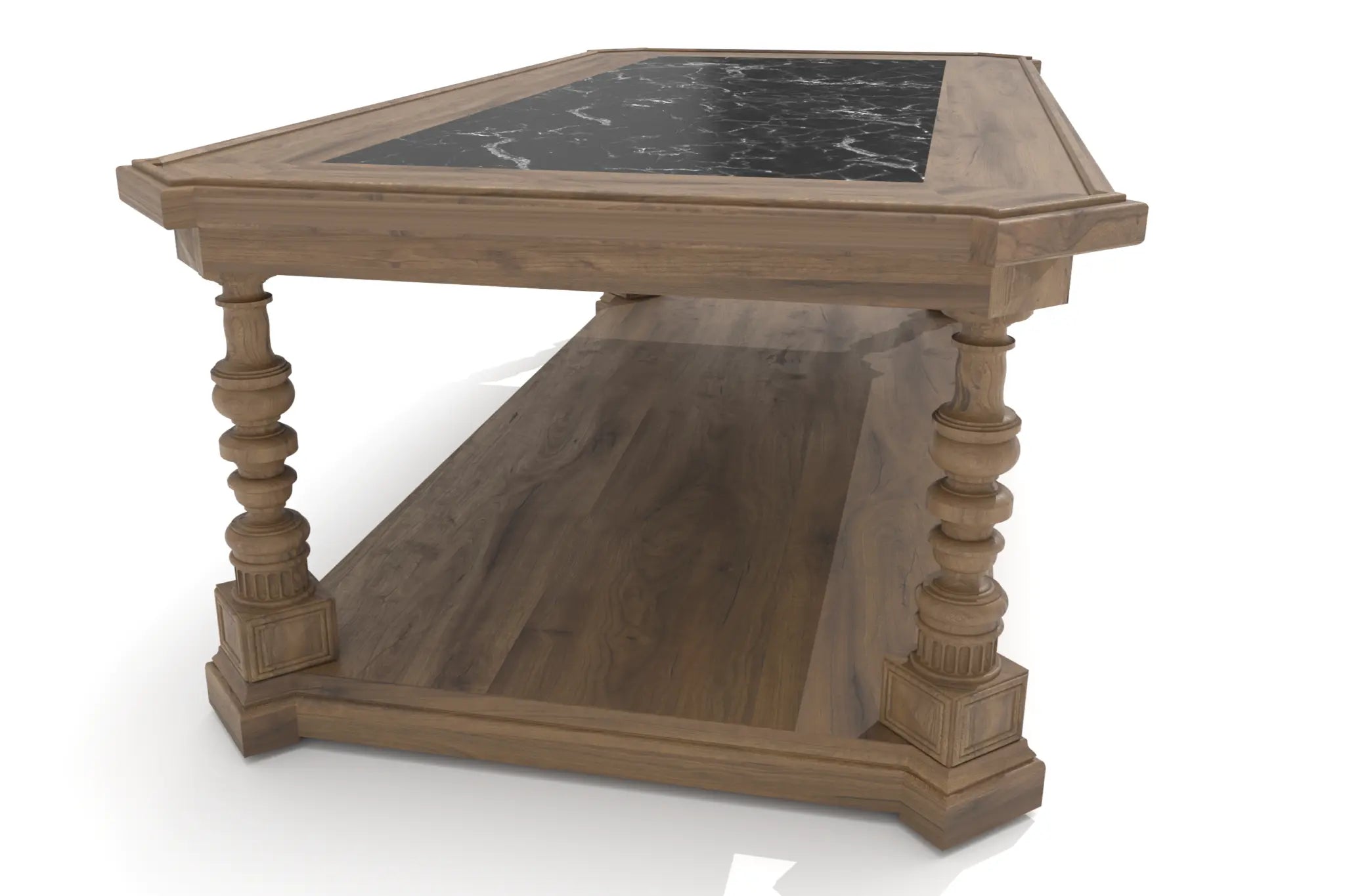 Taran Coffee Table with black marble inset and wooden frame - 3D CAD rendering.